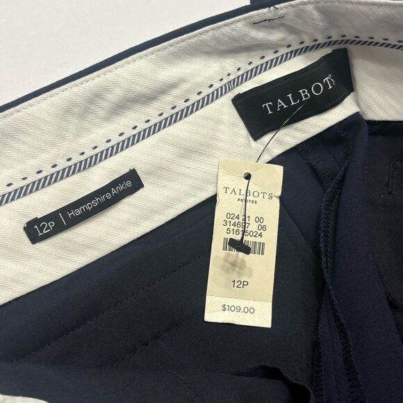 Talbots Women’s Navy Blue Hampshire Ankle Button Cuff Pants Petite 12 12P NWT - Picture 3 of 11